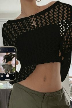 Vintage-Inspired Crochet Knit Top - Y2K Fashion Aesthetic with Coquette & Grunge Vibes