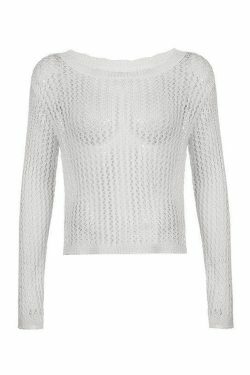 Vintage-Inspired Crochet Knit Top - Y2K Fashion Aesthetic with Coquette & Grunge Vibes