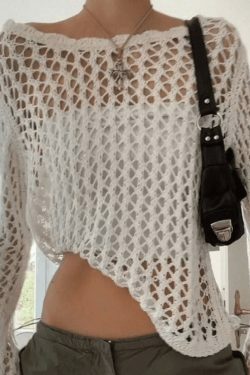 Vintage-Inspired Crochet Knit Top - Y2K Fashion Aesthetic with Coquette & Grunge Vibes