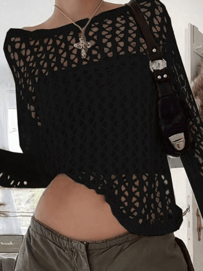 Vintage-Inspired Crochet Knit Top - Y2K Fashion Aesthetic with Coquette & Grunge Vibes
