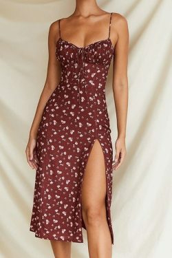 Vintage-Inspired Ditsy Floral Maxi Dress with a Split Hem - Y2K Fashion Aesthetic