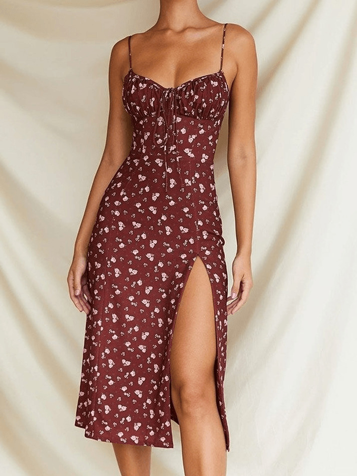 Vintage-Inspired Ditsy Floral Maxi Dress with a Split Hem - Y2K Fashion Aesthetic Vintage-Inspired Ditsy Floral Maxi Dress with a Split Hem - Y2K Fashion Aesthetic