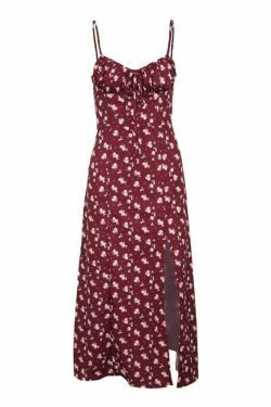 Vintage-Inspired Ditsy Floral Maxi Dress with a Split Hem - Y2K Fashion Aesthetic