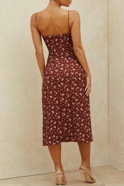Vintage-Inspired Ditsy Floral Maxi Dress with a Split Hem - Y2K Fashion Aesthetic