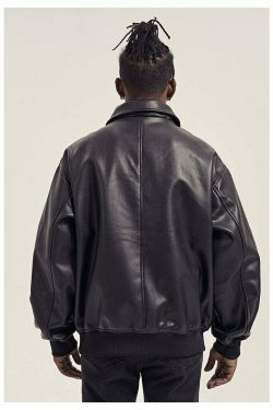 Vintage-Inspired Faux Leather Jacket with 90s Aesthetic Vibe