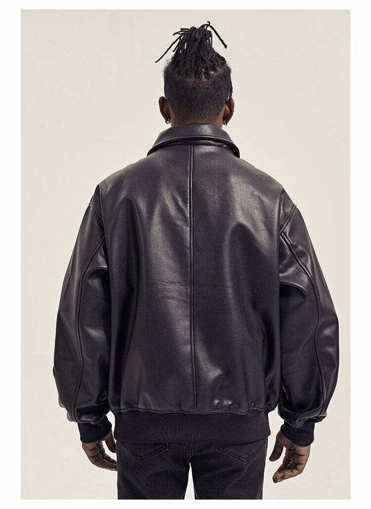 Vintage-Inspired Faux Leather Jacket with 90s Aesthetic Vibe Vintage-Inspired Faux Leather Jacket with 90s Aesthetic Vibe