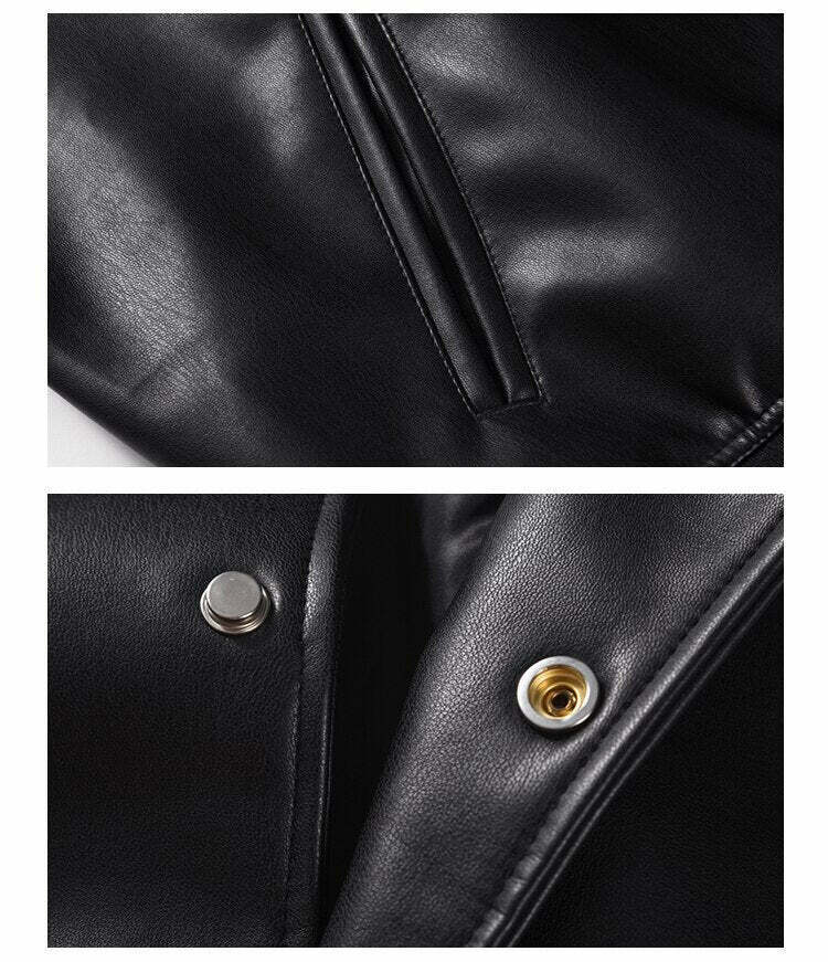 Vintage-Inspired Faux Leather Jacket with 90s Aesthetic Vibe Vintage-Inspired Faux Leather Jacket with 90s Aesthetic Vibe