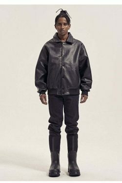 Vintage-Inspired Faux Leather Jacket with 90s Aesthetic Vibe