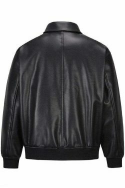 Vintage-Inspired Faux Leather Jacket with 90s Aesthetic Vibe