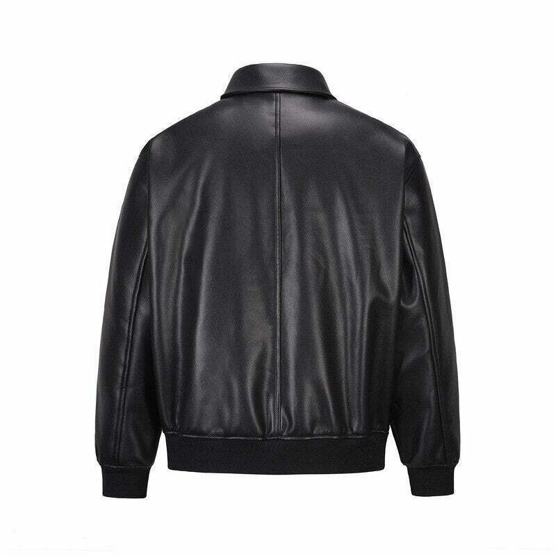Vintage-Inspired Faux Leather Jacket with 90s Aesthetic Vibe Vintage-Inspired Faux Leather Jacket with 90s Aesthetic Vibe