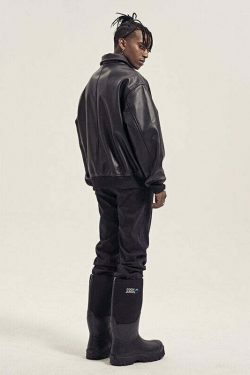 Vintage-Inspired Faux Leather Jacket with 90s Aesthetic Vibe