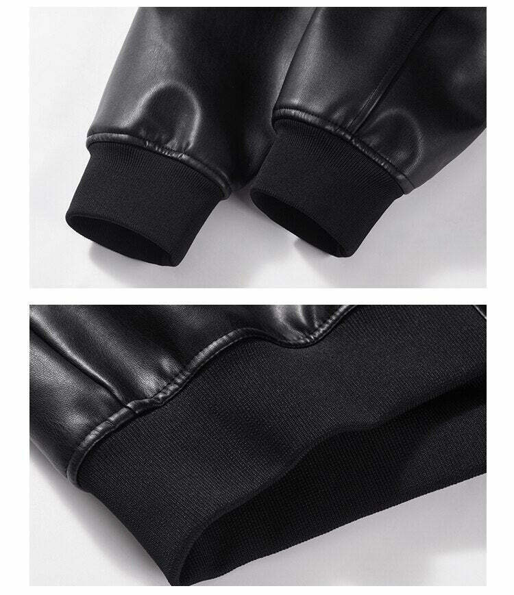 Vintage-Inspired Faux Leather Jacket with 90s Aesthetic Vibe Vintage-Inspired Faux Leather Jacket with 90s Aesthetic Vibe