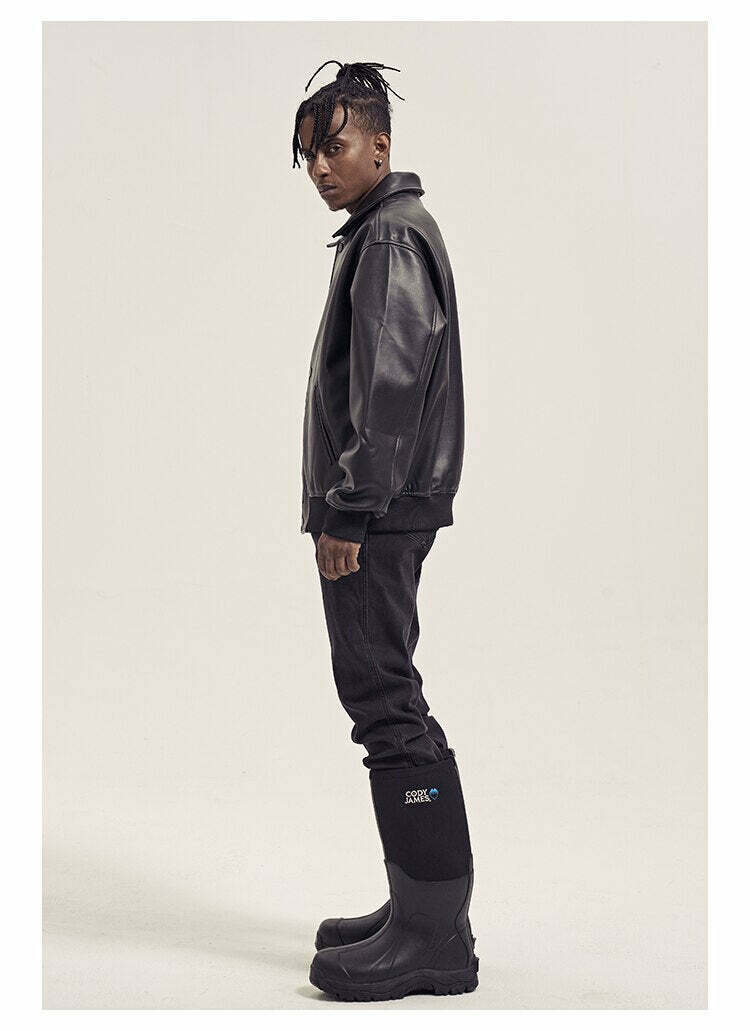 Vintage-Inspired Faux Leather Jacket with 90s Aesthetic Vibe Vintage-Inspired Faux Leather Jacket with 90s Aesthetic Vibe