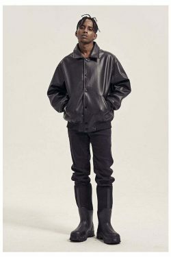 Vintage-Inspired Faux Leather Jacket with 90s Aesthetic Vibe