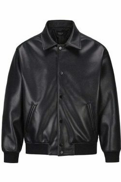 Vintage-Inspired Faux Leather Jacket with 90s Aesthetic Vibe