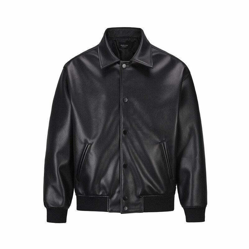 Vintage-Inspired Faux Leather Jacket with 90s Aesthetic Vibe Vintage-Inspired Faux Leather Jacket with 90s Aesthetic Vibe