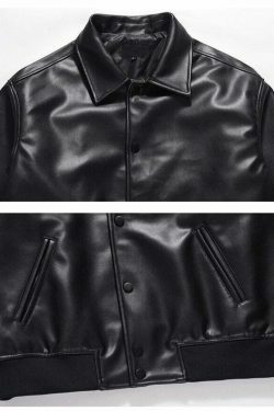 Vintage-Inspired Faux Leather Jacket with 90s Aesthetic Vibe