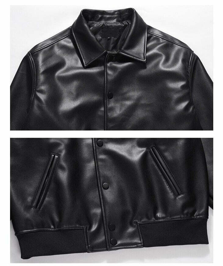 Vintage-Inspired Faux Leather Jacket with 90s Aesthetic Vibe Vintage-Inspired Faux Leather Jacket with 90s Aesthetic Vibe