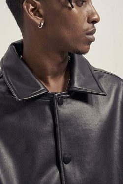 Vintage-Inspired Faux Leather Jacket with 90s Aesthetic Vibe