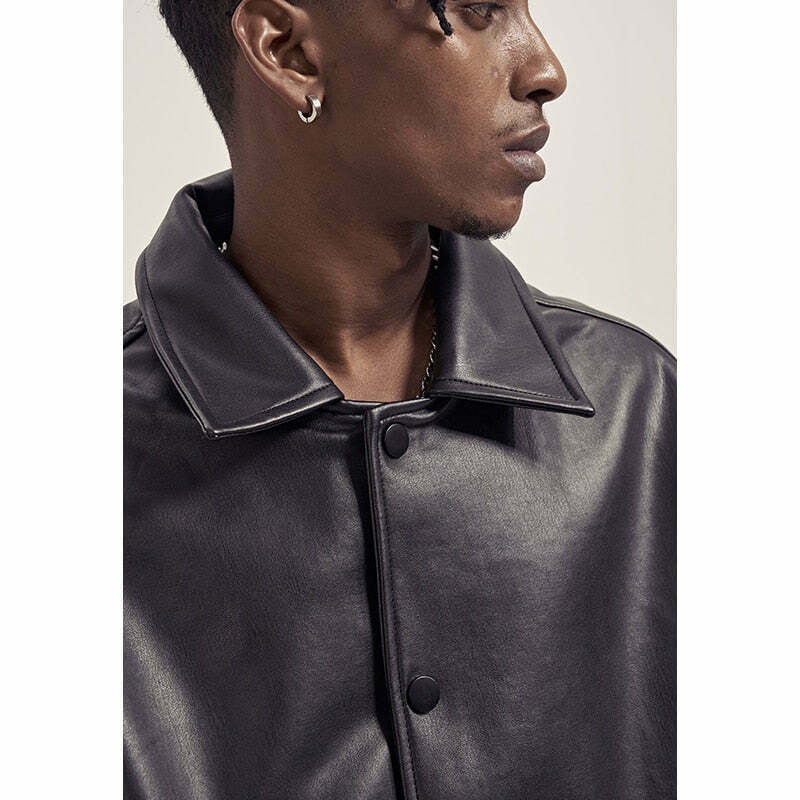 Vintage-Inspired Faux Leather Jacket with 90s Aesthetic Vibe Vintage-Inspired Faux Leather Jacket with 90s Aesthetic Vibe