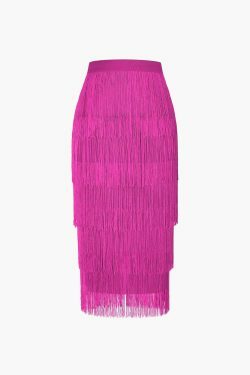 Vintage-Inspired Fringed Tiered Midi Skirt for Y2K Fashion Enthusiasts