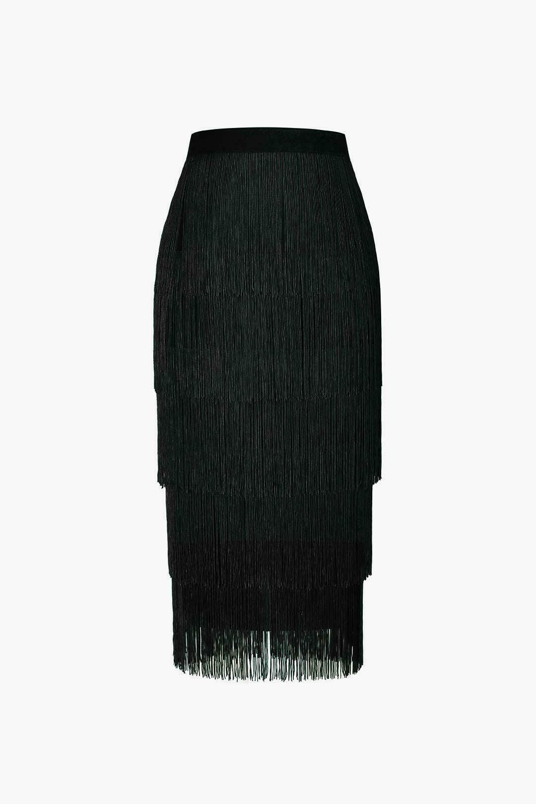 Vintage-Inspired Fringed Tiered Midi Skirt for Y2K Fashion Enthusiasts Vintage-Inspired Fringed Tiered Midi Skirt for Y2K Fashion Enthusiasts