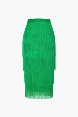 Vintage-Inspired Fringed Tiered Midi Skirt for Y2K Fashion Enthusiasts