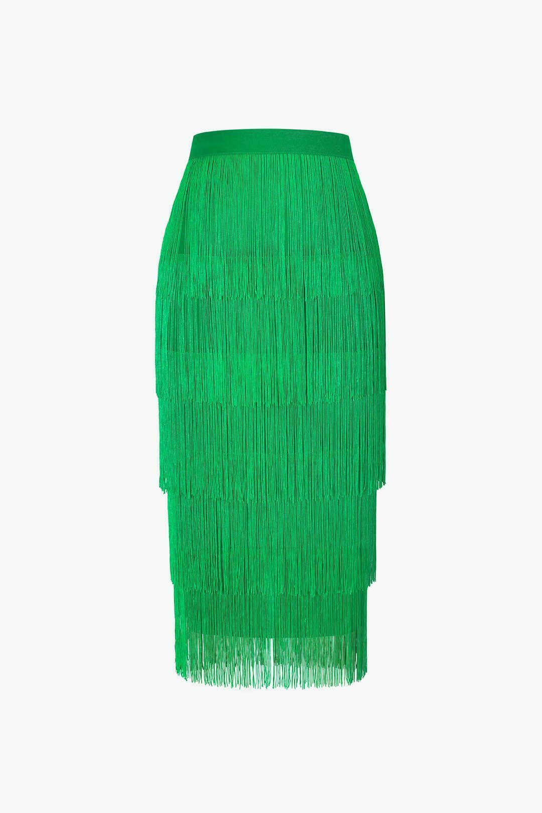 Vintage-Inspired Fringed Tiered Midi Skirt for Y2K Fashion Enthusiasts Vintage-Inspired Fringed Tiered Midi Skirt for Y2K Fashion Enthusiasts