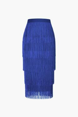 Vintage-Inspired Fringed Tiered Midi Skirt for Y2K Fashion Enthusiasts