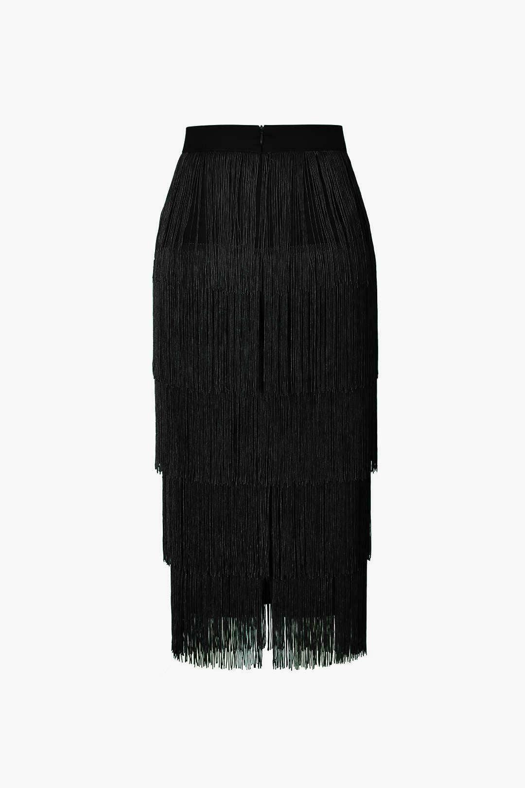 Vintage-Inspired Fringed Tiered Midi Skirt for Y2K Fashion Enthusiasts Vintage-Inspired Fringed Tiered Midi Skirt for Y2K Fashion Enthusiasts