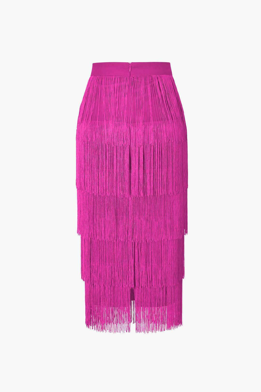Vintage-Inspired Fringed Tiered Midi Skirt for Y2K Fashion Enthusiasts Vintage-Inspired Fringed Tiered Midi Skirt for Y2K Fashion Enthusiasts