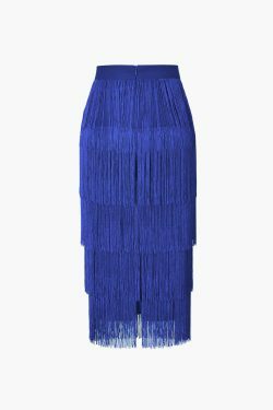 Vintage-Inspired Fringed Tiered Midi Skirt for Y2K Fashion Enthusiasts