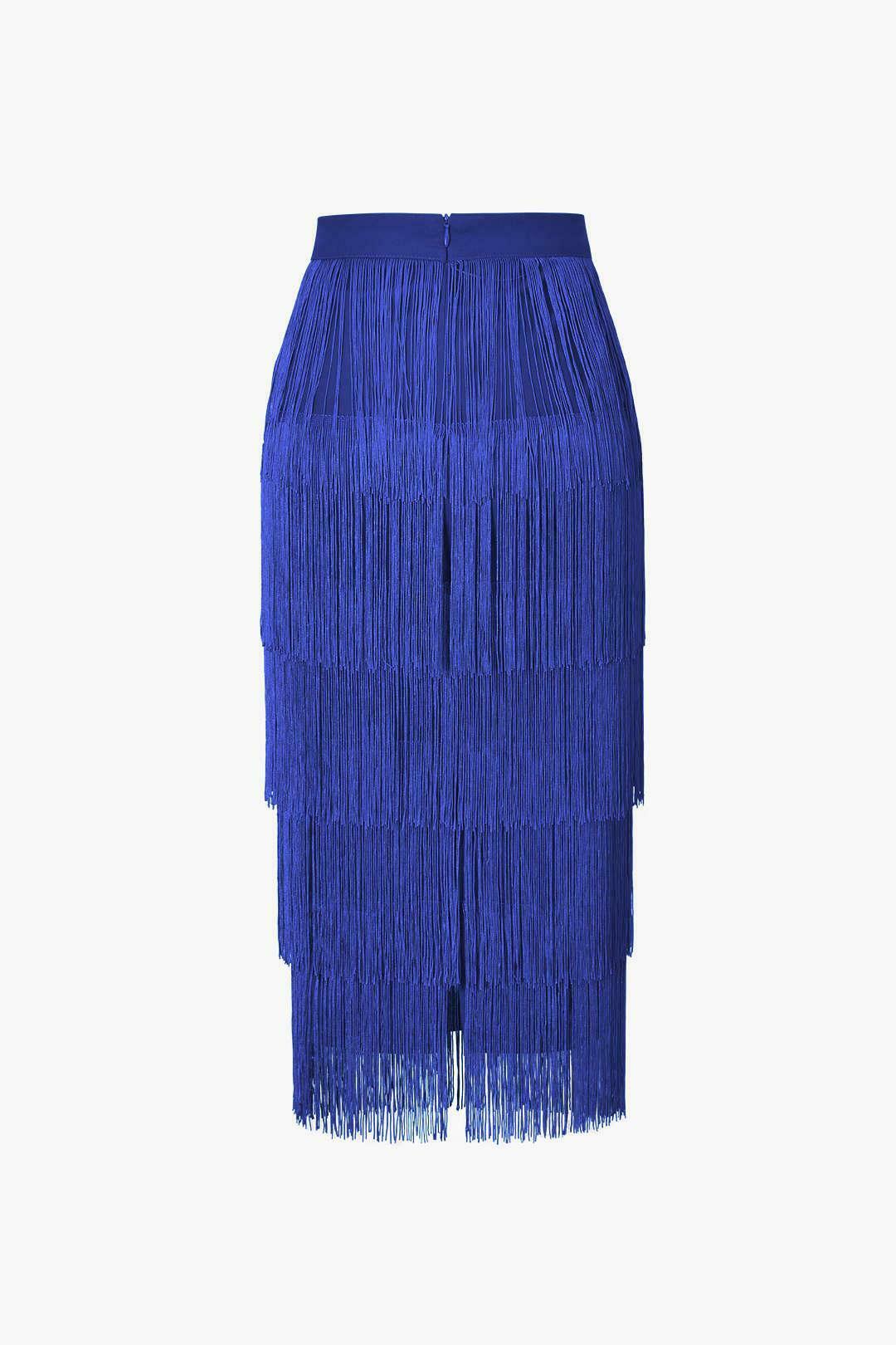 Vintage-Inspired Fringed Tiered Midi Skirt for Y2K Fashion Enthusiasts Vintage-Inspired Fringed Tiered Midi Skirt for Y2K Fashion Enthusiasts