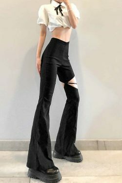 Vintage-Inspired High-Waisted Flared Trousers for Women - Y2K Fashion with a Coquette Aesthetic