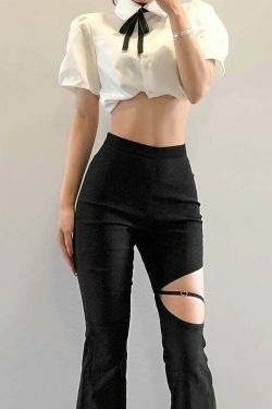 Vintage-Inspired High-Waisted Flared Trousers for Women - Y2K Fashion with a Coquette Aesthetic