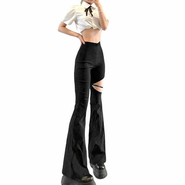 Vintage-Inspired High-Waisted Flared Trousers for Women - Y2K Fashion with a Coquette Aesthetic