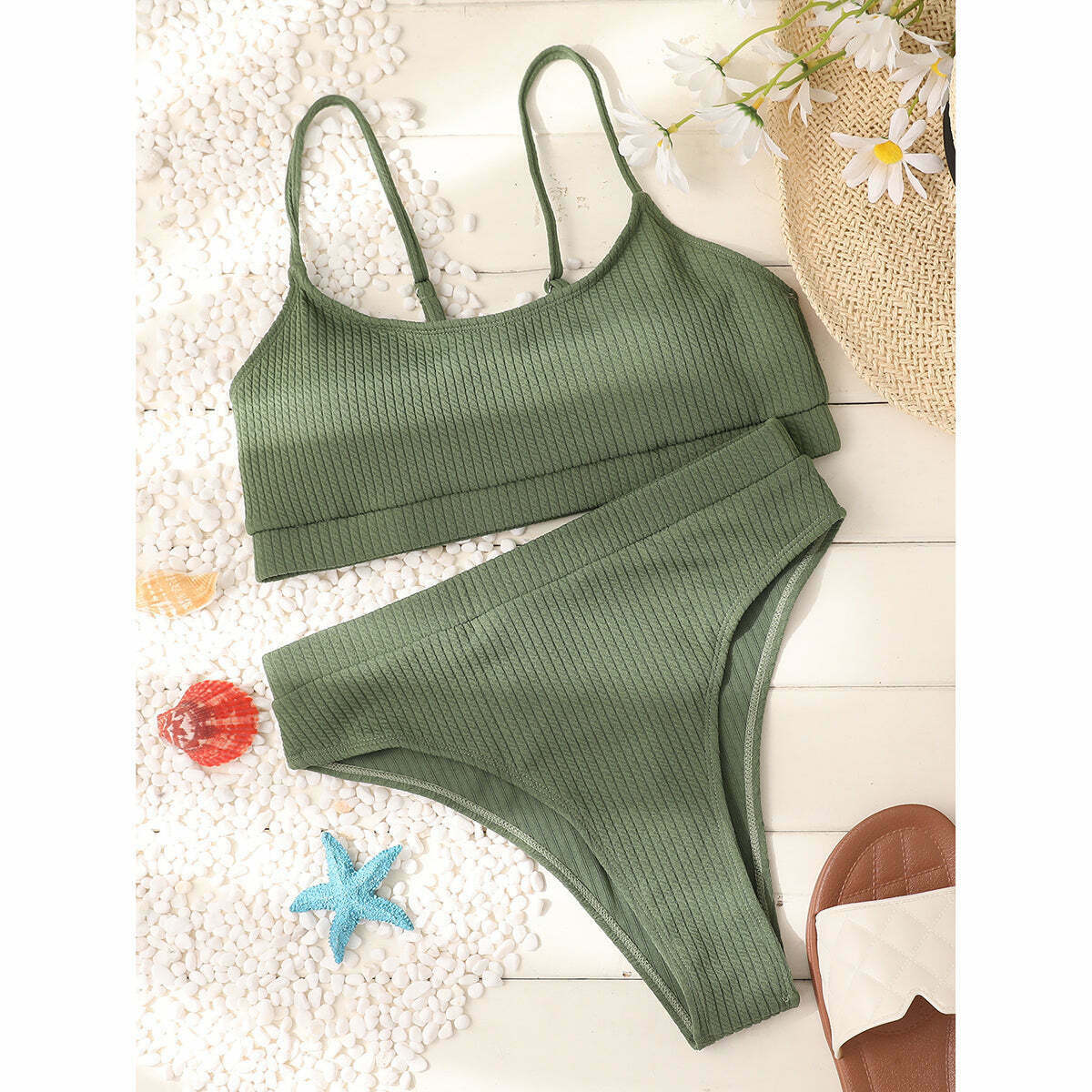 Vintage-Inspired High Waist Bikini Set for Women - Y2K Fashion Swimwear with Retro Aesthetic Vibe