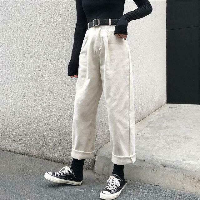 Vintage-Inspired High Waist Cropped Pants for Y2K Fashion Enthusiasts
