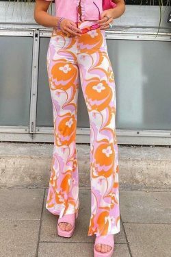 Vintage-Inspired High Waist Floral Boot Cut Pants - Y2K Fashion with Coquette Aesthetic