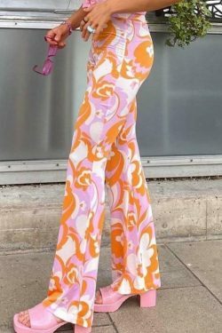 Vintage-Inspired High Waist Floral Boot Cut Pants - Y2K Fashion with Coquette Aesthetic
