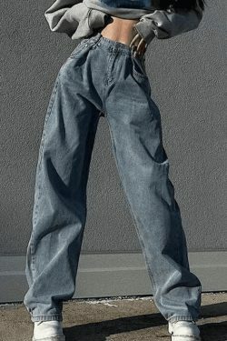 Vintage-Inspired High Waist Relaxed Boyfriend Jeans for Y2K Fashion Enthusiasts