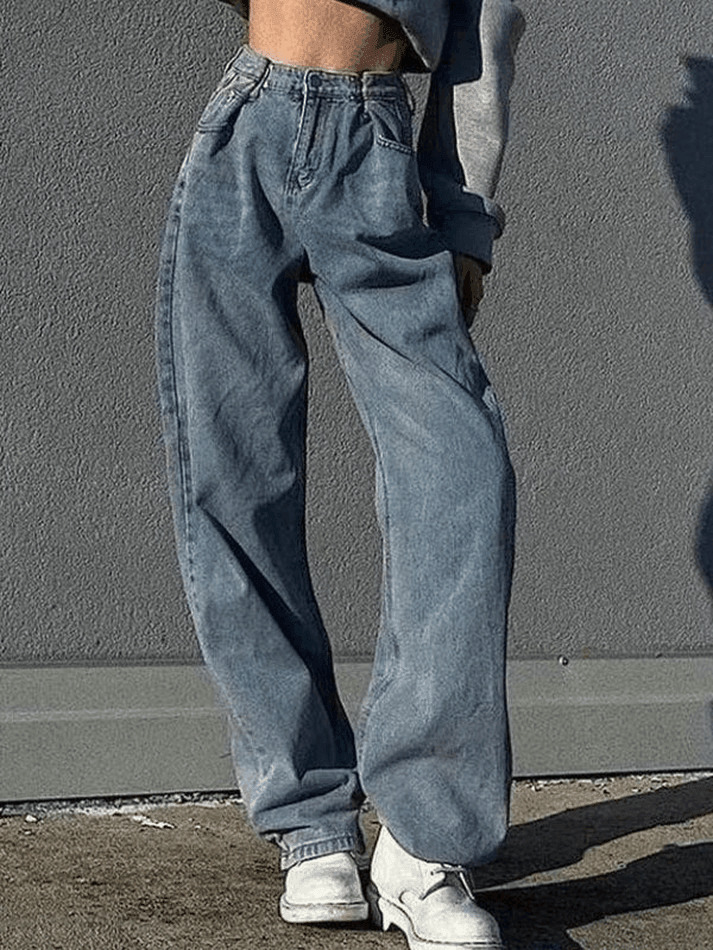 Vintage-Inspired High Waist Relaxed Boyfriend Jeans for Y2K Fashion Enthusiasts