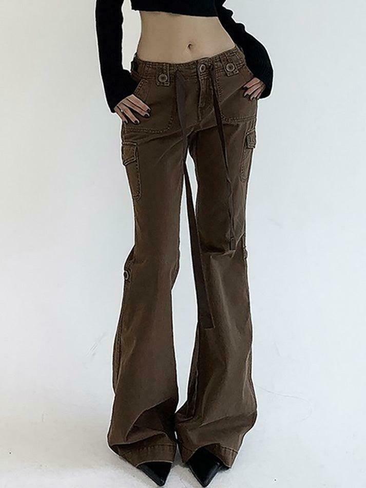 Vintage-Inspired Low Waist Boot-Cut Jeans for Women - Y2K Fashion with a Coquette Aesthetic