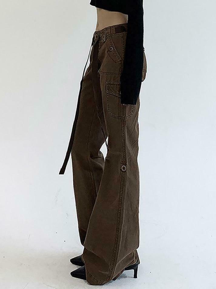 Vintage-Inspired Low Waist Boot-Cut Jeans for Women - Y2K Fashion with a Coquette Aesthetic