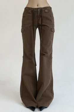 Vintage-Inspired Low Waist Boot-Cut Jeans for Women - Y2K Fashion with a Coquette Aesthetic