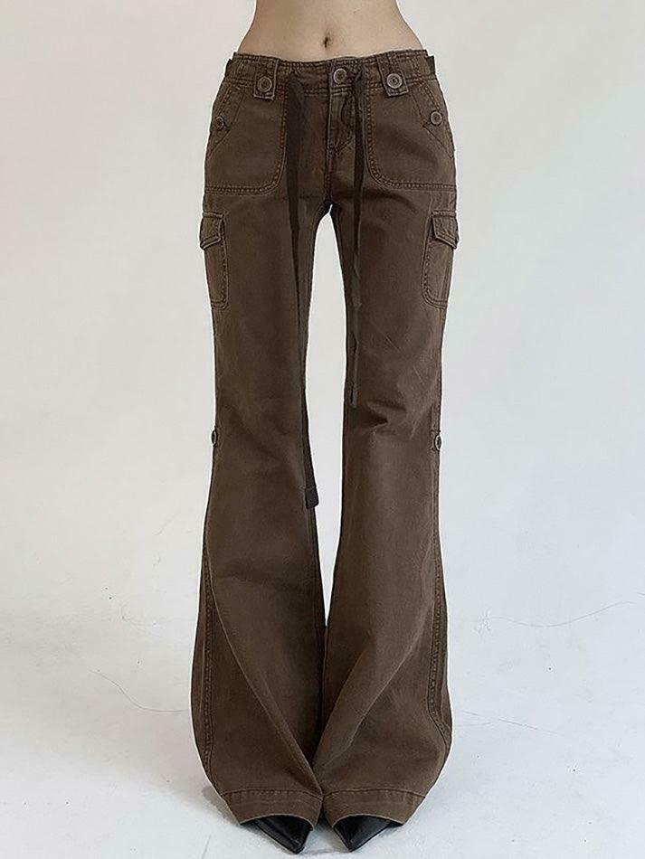 Vintage-Inspired Low Waist Boot-Cut Jeans for Women - Y2K Fashion with a Coquette Aesthetic