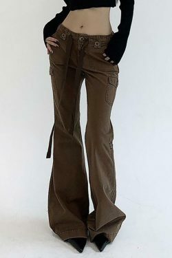 Vintage-Inspired Low Waist Boot-Cut Jeans for Women - Y2K Fashion with a Coquette Aesthetic