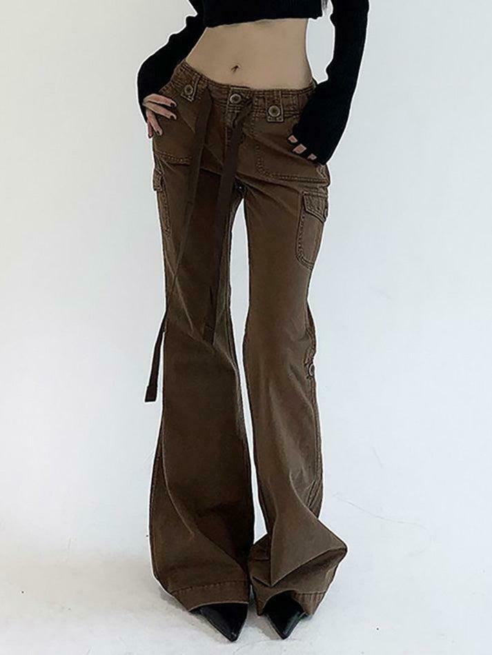 Vintage-Inspired Low Waist Boot-Cut Jeans for Women - Y2K Fashion with a Coquette Aesthetic