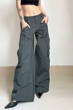 Vintage-Inspired Low Waist Cargo Pants for Women - Y2K Fashion with Grunge & Coquette Aesthetic