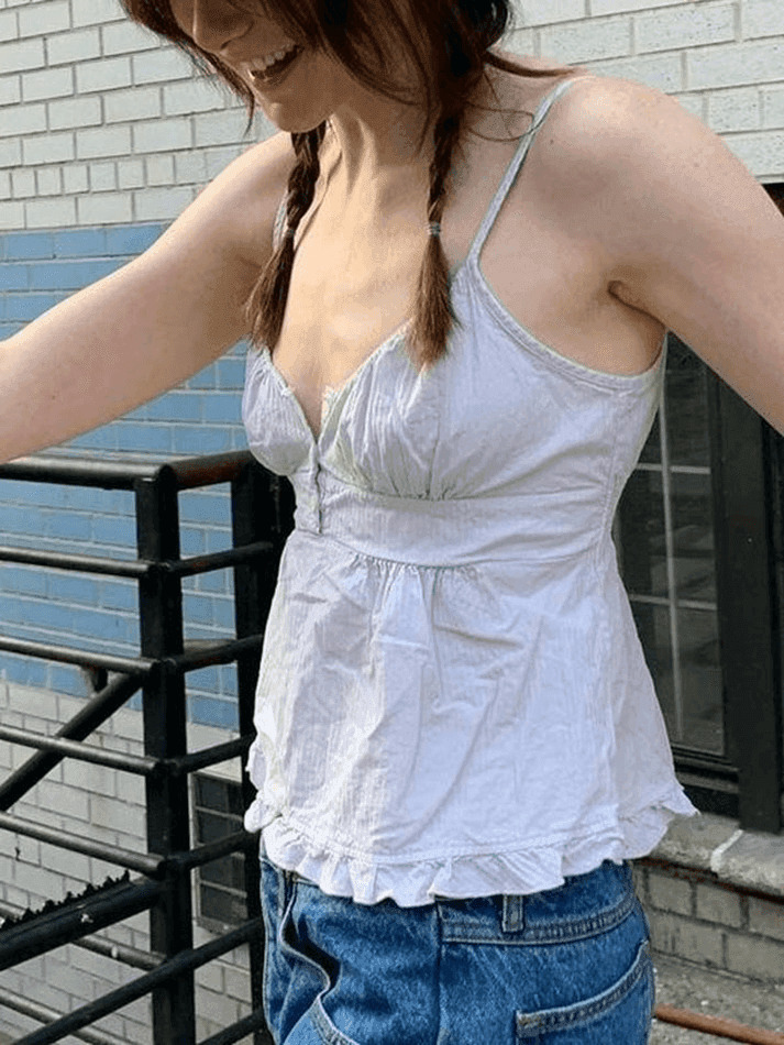 Vintage-Inspired Puff Sleeve Ruffle Blouse - Y2K Fashion Aesthetic with Coquette & Grunge Vibes